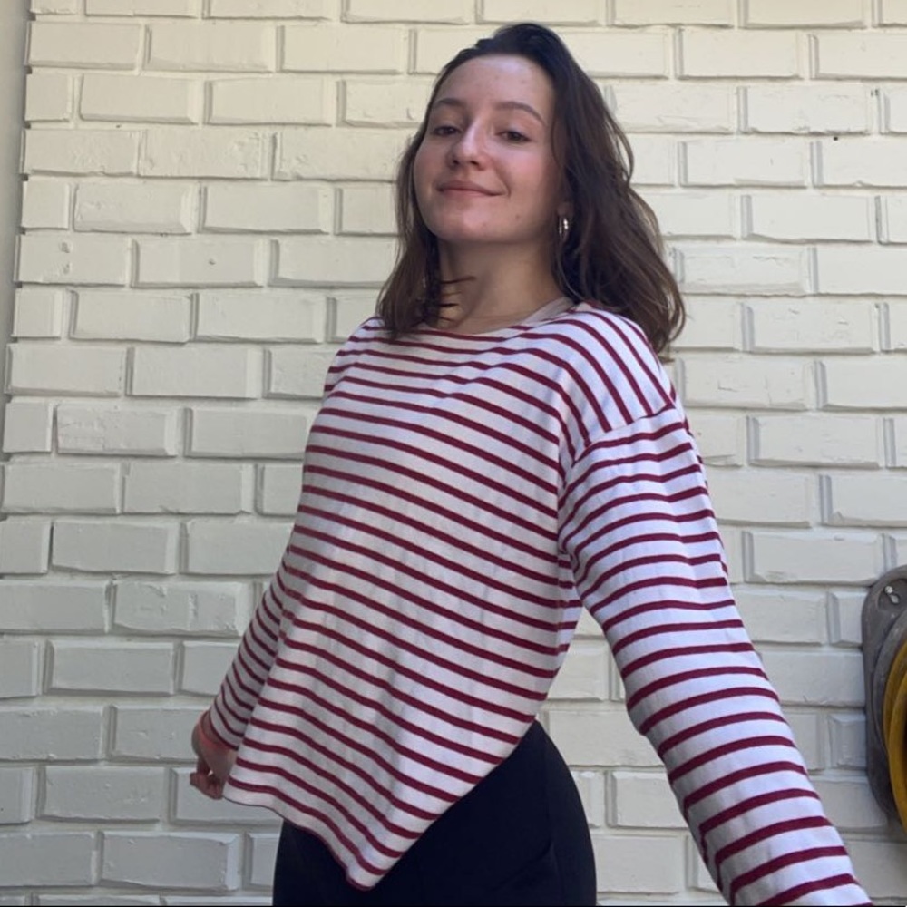 Retro Striped Parisian Long Sleeved Shirt (Red)